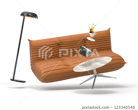 Zero gravity white interior living room 3 D Illustration 123340549