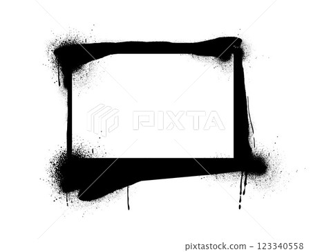 Grunge stencil vector frame with graffiti spray black painted border, aerosol stain rectangle, ink splatters, dripping 123340558