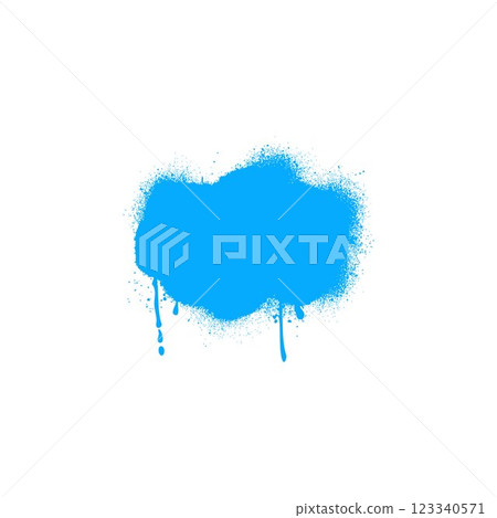 Blue spray paint with ink splatters vector shape, abstract graffiti spraying textured stain dripping effect, street art 123340571