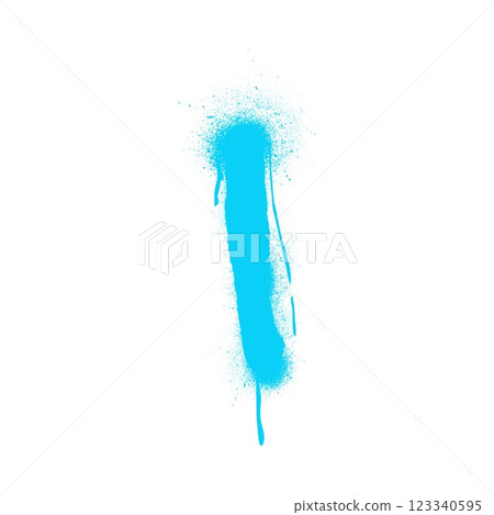 Blue spray paint stripe with ink splatters vector shape, graffiti spraying vertical line stroke stain with dripping Blue spray paint stripe with ink splatters vector shape, graffiti spraying vertical line stroke stain with dripping 123340595