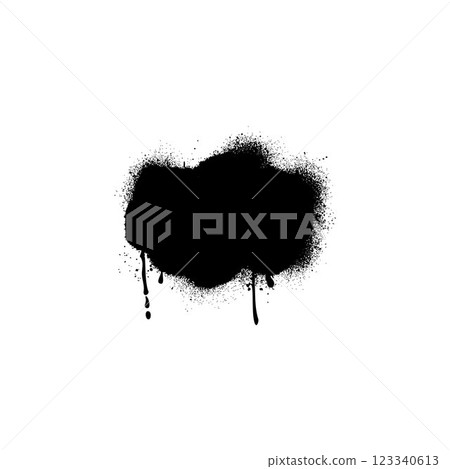 Spray paint vector shape black ink splatters, abstract graffiti spraying textured stain with dripping effect, street art 123340613