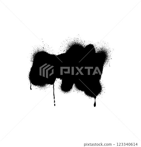 Spray paint vector shape, abstract graffiti spraying textured stain dripping effect, black ink splatters spot grungy art 123340614