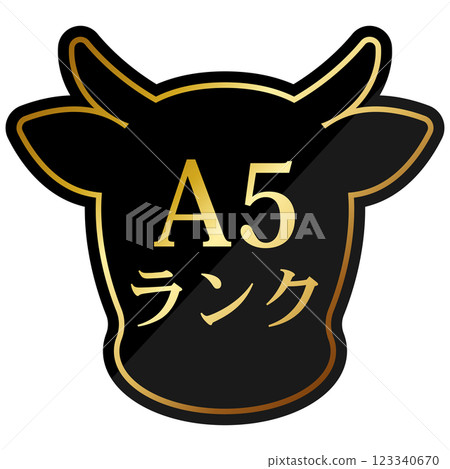 Luxurious A5 rank beef icon in black and gold 123340670