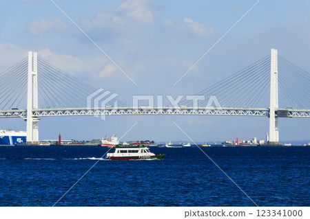 A sightseeing boat crossing the Yokohama Bay Bridge 123341000