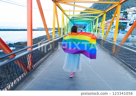 Woman holding lgbt flag 123341056