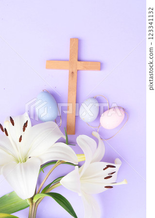 Wooden cross with painted eggs Wooden cross with painted eggs 123341132