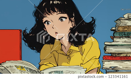 Woman surprised at the newspaper Woman surprised at the newspaper 123341161