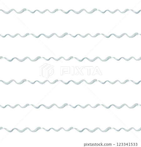 Watercolor pattern blue wavy stripes, lines, stylized. Seamless marine geometric print. Hand drawn illustration on white background for textile design, fabric, packaging, clothes, wallpaper pirates Watercolor pattern blue wavy stripes, lines, stylized. Seamless marine geometric print. Hand drawn illustration on white background for textile design, fabric, packaging, clothes, wallpaper pirates 123341533