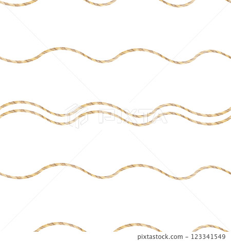 Rope, string, cord, twine, beige stripes wave watercolor pattern. Seamless nautical print. Hand drawn pirate style illustration on white background for textile design, fabric, packaging, clothes print 123341549