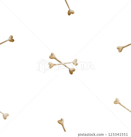 Pirate bones flying chaotically, piracy symbol skeleton parts watercolor pattern. Seamless nautical print. Hand drawn pirate style illustration on white background for textile design, fabric, clothes 123341551
