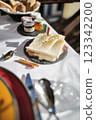 Breakfast scene of sandwiches with the Italian flag 123342200