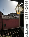 The contrast between the historic streetscape and the lamps 123342446