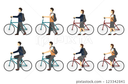 平面插畫： 騎自行車的高中生 123342841