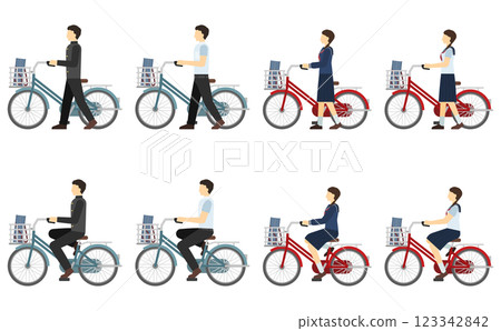 平面插圖： 騎自行車的國中生 123342842