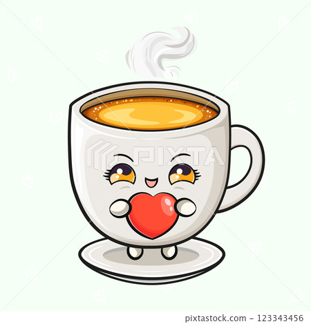 Coffee Cup with Heart. Cheerful Mug in Cozy Setting 123343456