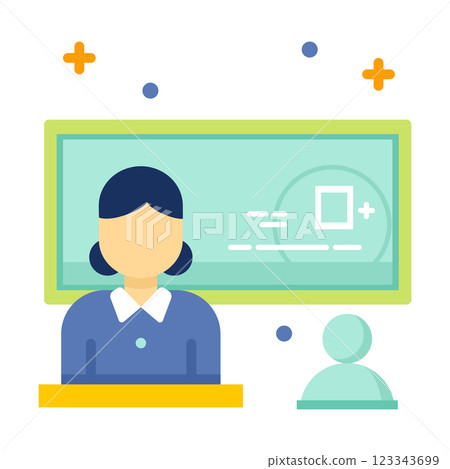Education concept icon illustration. Back to school. Student answers at the board. Vector illustration Education concept icon illustration. Back to school. Student answers at the board. Vector illustration 123343699