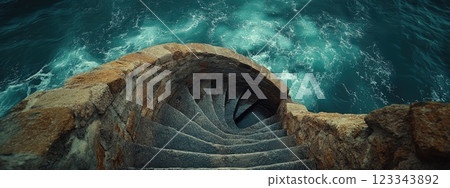 Enigmatic stairs: A captivating and exclusive staircase shrouded in mystery, featuring intricate details and hidden stories, adding an air of secrecy and sophistication to its design 123343892