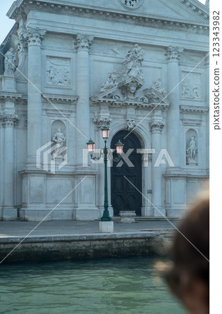 The majestic exterior of the Church of San Stae seen from the vaporetto 123343982