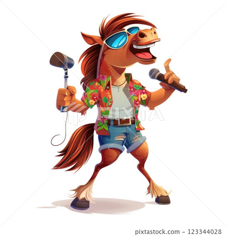 Cool Cartoon Horse Playing Electric Guitar with Sunglasses and Rocker Outfit Cool Cartoon Horse Playing Electric Guitar with Sunglasses and Rocker Outfit 123344028