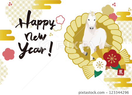 2026 New Year's card illustration of horse and shimenawa 2026 New Year's card illustration of horse and shimenawa 123344296