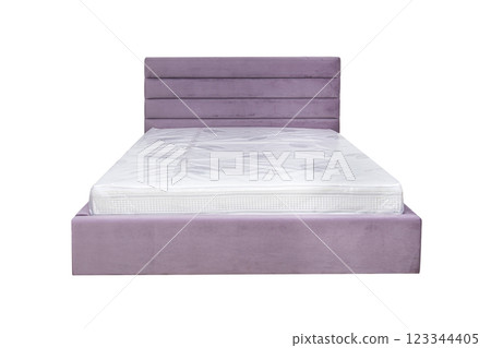 Double bed with soft headboard. Cushioned furniture. Double bed with soft headboard. Cushioned furniture. 123344405