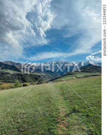 Landscape on green mountains and blue sky with clouds Landscape on green mountains and blue sky with clouds 123344953