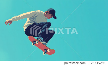 Illustration of a man riding a skateboard (AI generated image) 123345296
