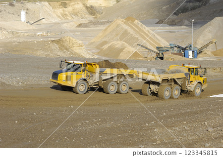 Yellow dump truck in mine Yellow dump truck in mine 123345815