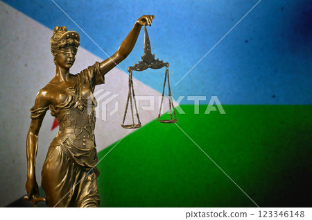 Lady Justice before a flag of Djibouti Lady Justice before a flag of Djibouti 123346148