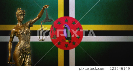 Lady Justice before a flag of Dominica Lady Justice before a flag of Dominica 123346149