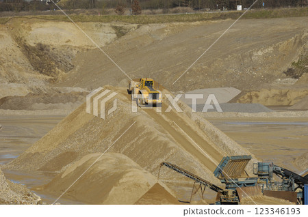 Yellow dump truck in mine 123346193