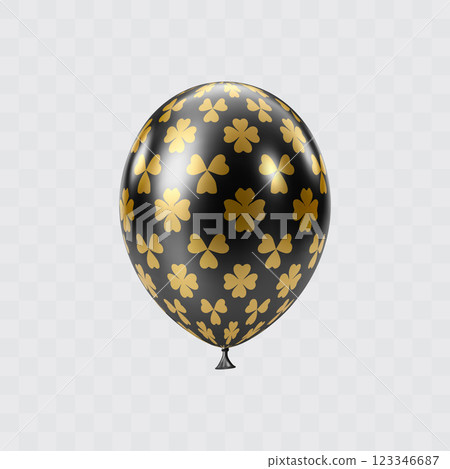 Black gold 3D realistic balloon with clover leaf pattern Black gold 3D realistic balloon with clover leaf pattern 123346687