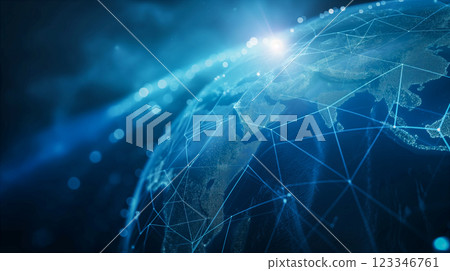 Digital representation of Earth highlighting data connections throughout the globe. Generative AI Digital representation of Earth highlighting data connections throughout the globe. Generative AI 123346761