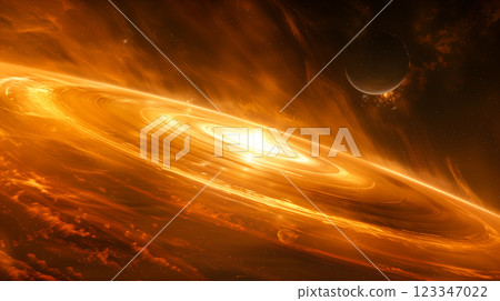 Vibrant cosmic explosion illuminating swirling gases in deep space. Generative AI 123347022