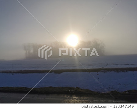 Morning of the snowy country 123347149