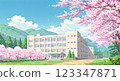 [Anime Background] Cherry blossoms blooming at school 123347871