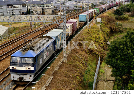 EF210-104 container freight train running on the Tokaido Line EF210-104 container freight train running on the Tokaido Line 123347891