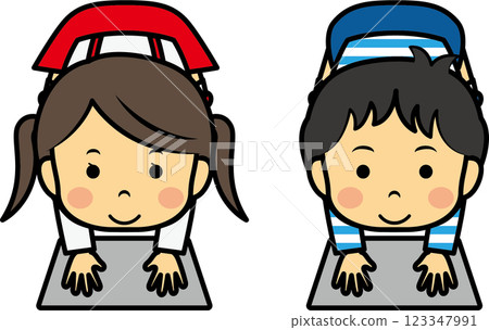 Elementary school boys and girls mopping 123347991