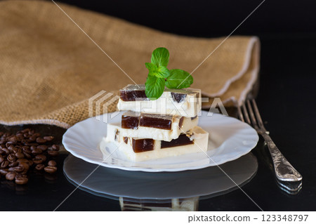 prepared cappuccino flavored jelly made from milk and coffee 123348797