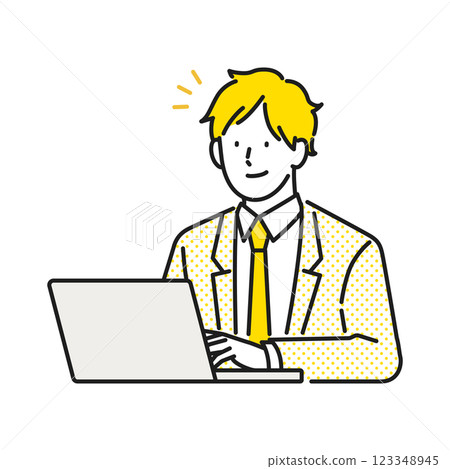 Illustration material: A male business person operating a laptop computer 123348945