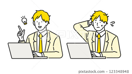 插畫資料：一位商人，表情慌亂擔憂 123348948