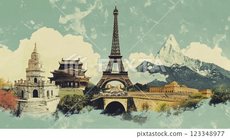 travel concept with famous world landmarks 123348977