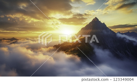 sunset over mountains 123349004