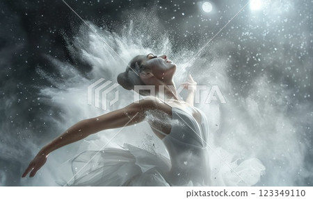 beautiful ballet dancer woman at dark stage with illuminated backlight, graceful and elegant female ballerina dancing at scene beautiful ballet dancer woman at dark stage with illuminated backlight, graceful and elegant female ballerina dancing at scene 123349110