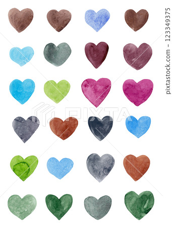 Hand drawn watercolor colorful hearts for your design. Big set Hand drawn watercolor colorful hearts for your design. Big set 123349375