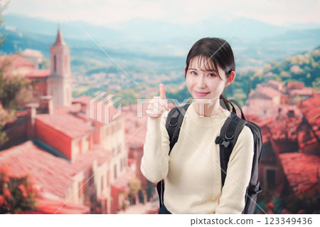 Young woman traveling in a European city Young woman traveling in a European city 123349436