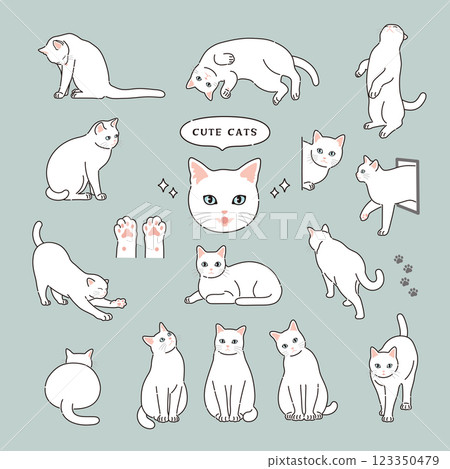 帶有線條的白貓插圖 123350479