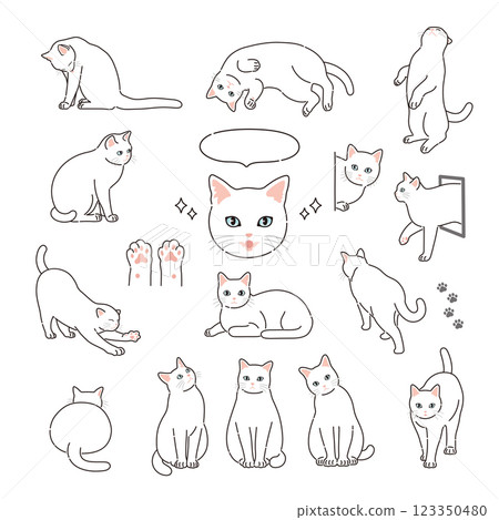 帶有線條的可愛白貓插圖 帶有線條的可愛白貓插圖 123350480