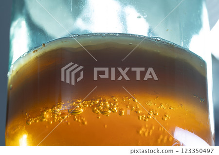 A Beautifully Sparkling Amber Beverage Delicately Poured into a Glass for Your Enjoyment 123350497
