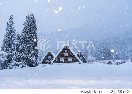 《岐阜縣》積雪的白川鄉/冬季合掌祖村 123350510